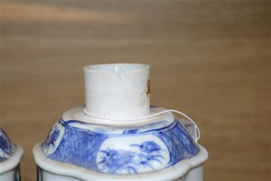 A pair of Chinese blue and white tea caddies height 19.5cm